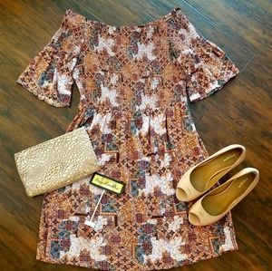LIKE NEW! Off The Shoulder Aztec Boho Mini Dress